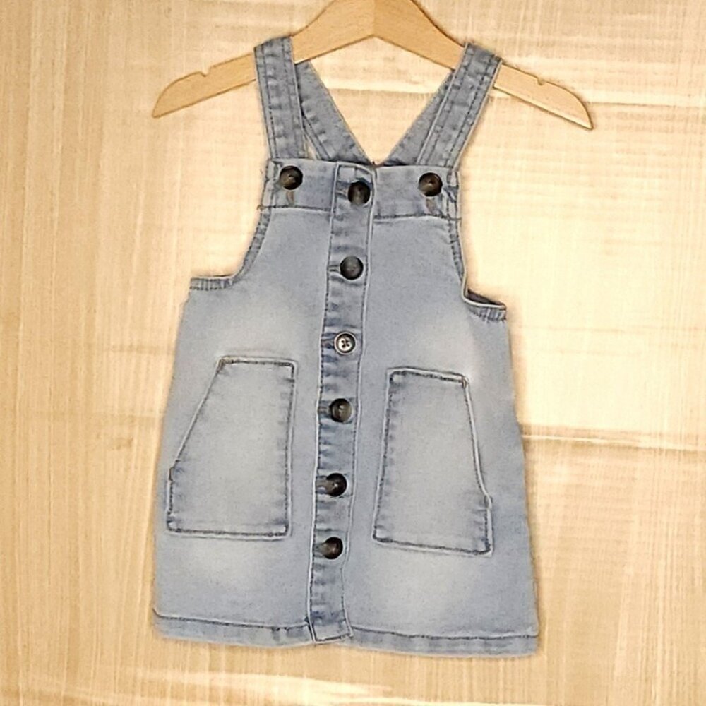 Wonder Nation Toddler Girls Light Wash Denim Overall Dress 18 Months